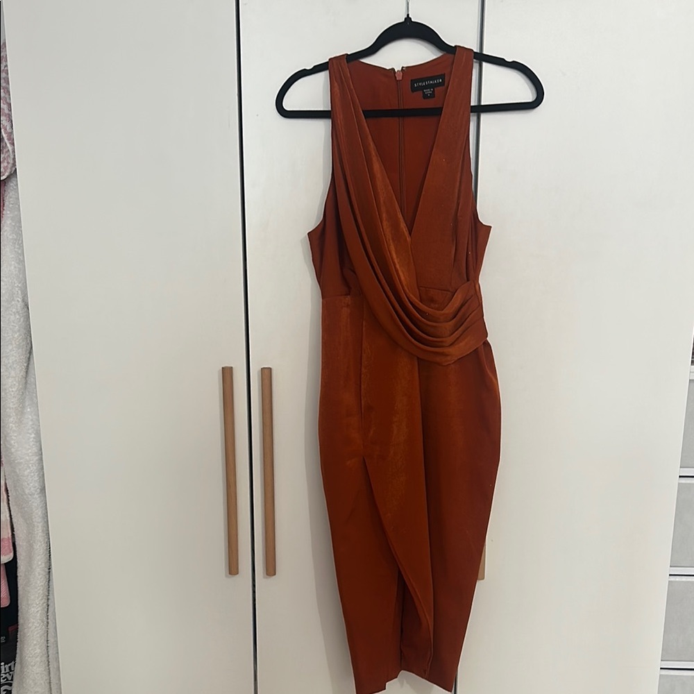Ginger & Smart Orange Asymmetrical Ruched Cocktail Dress